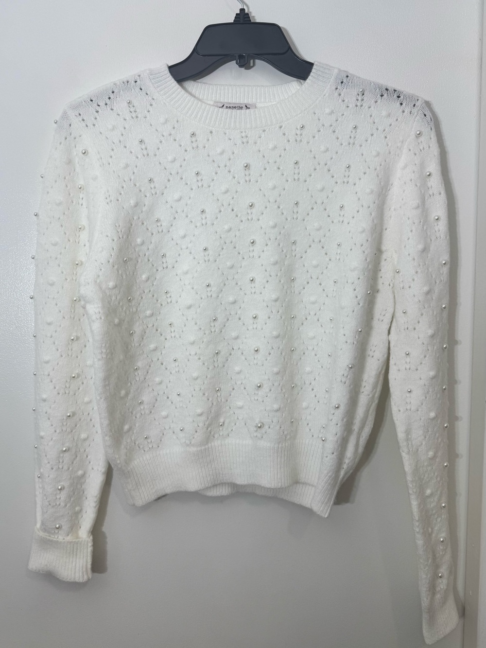 Nanette Lepore Ivory Pearl-Embellished Crewneck Sweater